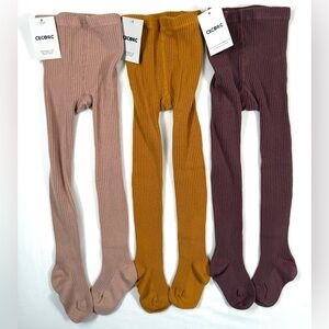 NWT‎ CECORC Girls Ribbed Cotton Tights Set 3/4Y Neutral Fall Colors Layering NEW